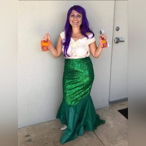 Green Mermaid Costume with Purple Wig